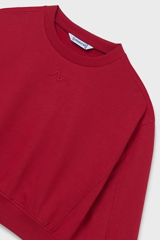 Kız Çocuk Nakış İşlemeli Kısa Kesim Sweatshirt - Kırmızı Kırmızı