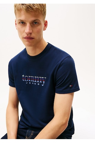 Tommy Hilfiger Erkek Logolu Pamuklu Bisiklet Yakalı Şık Görünüşlü Günlük Kullanıma Uygun Lacivert T-12263 Lacivert