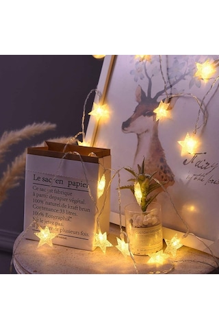 Yıldız Led Dize 3 M Sarı Işık Dekoratif Led Aydınlatma Pilli Ağaç