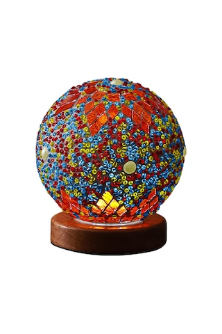 Homyl Gece Işığı Yatak Başı Usb Cam Mozaik Top Türk Lambası Turuncu Çok Renkli