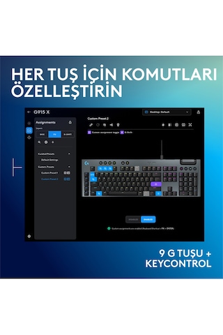 Logitech G915 X Düşük Profilli Rgb Aydınlatmalı Gl Brown Pc/mac Için Kablolu Ingilizce Q Mekanik Oyun Klavyesi, Siyah
