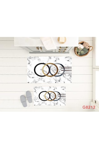 Mermer Desen Banyo Paspası, Dekoratif Klozet Takımı, Yıkanabilir, Beyaz