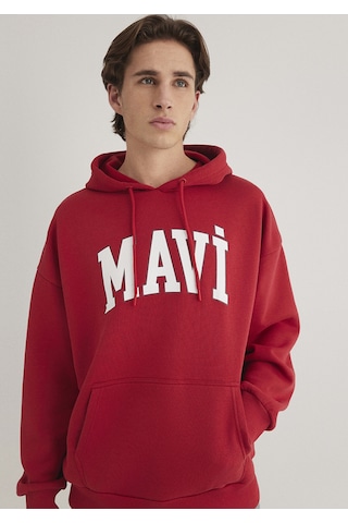 Mavi - Mavi Logo Baskılı Kapüşonlu Kırmızı Sweatshirt 067149-86417 Kırmızı