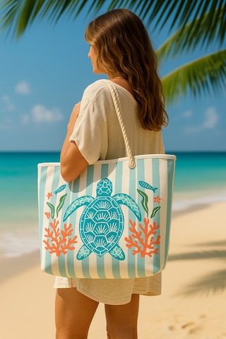 Prendi Home Caretta Caretta Desenli Büyük Boy Piknik Ve Plaj Çantası Halat Saplı 55x36x15 Cm Çok Renkli