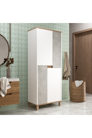 Nord Çok Amaçlı Dolap Mutfak Kiler Erzak Banyo Dolabı 175cm Sepet-beyaz-taş Nd15-sw Beyaz - Gri
