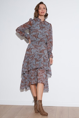 Lela Regular Fit Yaka Detaylı Volanlı Şifon Midi Bayan Elbise 611El1448 Mavi