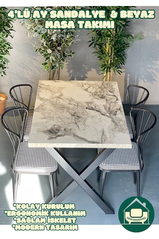 Beyaz 70x110 Cm X Ayak Masa Ay Sandalyeli Masa Takımı
