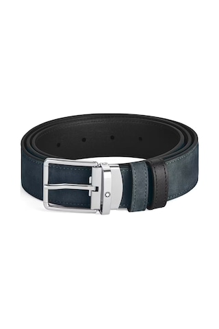 Montblanc Everyday Süet Siyah 35 Mm Çift Taraflı Deri Kemer 22100 Mavi