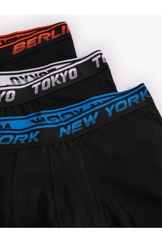 Koton 3'lü Boxer Seti Slogan Baskılı Pamuklu Siyah 5wlm90017mk