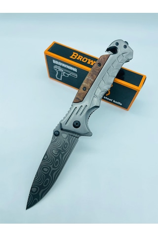 Browning Ahşap Kasa Yarıotomatik Kamp Çakı//21cm-hc4 Gümüş - Kahverengi