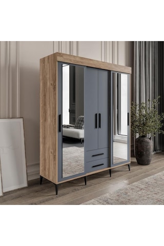 Izmir Çocuk Odası Takımı Tamamı Mdf Antrasit Ve Flora Aynalı