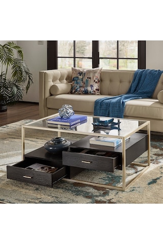 Faye Gold Metal Ahşap&cam Orta Sehpa