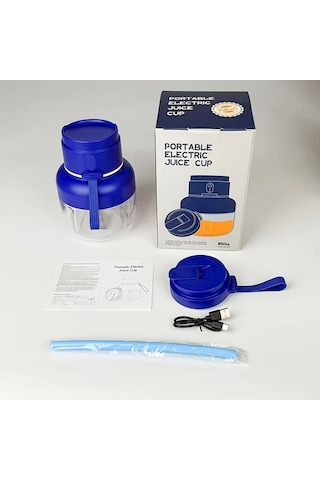 Elmpaly Mavi Usb Şarjlı Portatif Elektrikli Meyve Sebze Sıkacağı Blender 224 55 Galon