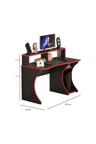 Oyuncu Masası Gamer Model Çalışma Masası Siyah-kırmızı Model Yarım Ay Model