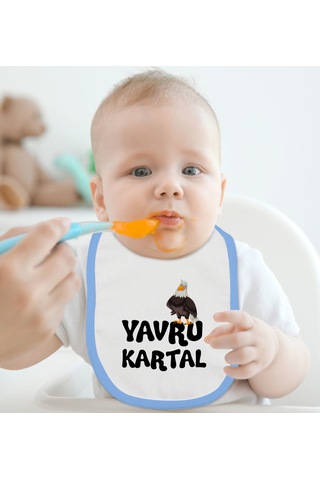 BK Kids Yavru Kartal Tasarımlı Mavi Bebek Mama Önlüğü-1