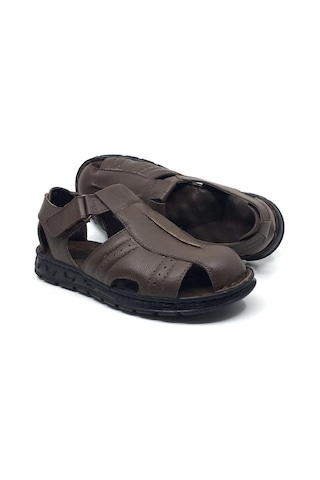 Taşpınar 302 %100 Hakiki Deri Ortopedik Erkek Yazlık Rahat Terlik Sandalet 40-45 Kahverengi