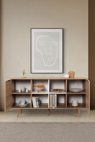 4621 Sina 160 Cm Ahşap Ayaklı , Metal Kulplu Konsol , Sepet - Beyaz , Oturma Odası , Salon Diğer