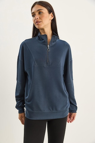Shade Kadın Dik Yaka Yarım Fermuarlı Cep Detaylı Oversize Modal Sweatshirt 60601053 - Füme