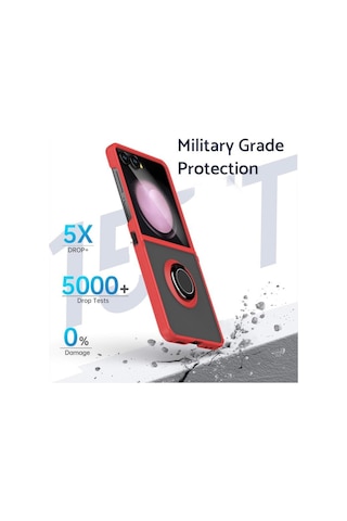 Samsung Galaxy Z Flip 7 Uyumlu Kılıf Yüzüklü Standlı Extra Koruma Sert Silikon Kapak - Siyah