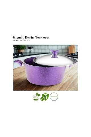 28 Cm Granit Derin Tencere Çelik Kapak - Violet Violet