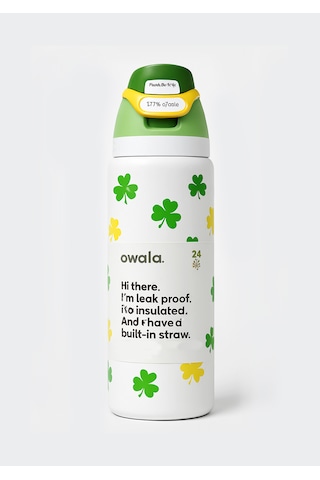 Owala 32 Oz 946 Ml Freesip Desenli Çift Katmanlı Paslanmaz Çelik Termos Kilitli Kapak Beyaz - Yeşil