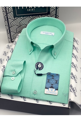 Slim Fit Uzun Kol Pamuklu Hediye Kutulu Kolay Ütülenebilir Erkek Gömlek Fs-002225 - Koyu Mint-3377