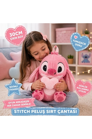 30 Cm Stitch Peluş Sırt Çantası Yumuşacık Peluş Çanta Sevimli Tasarım Günlük Ve Hediye Pembe Çok Renkli