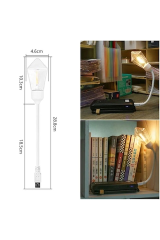 Usb Ledli Rustik Ampul - Köşegen Tasarım Masa Lambası Sarı