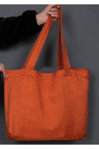 Hasır Dokulu Körüklü Kadın Kol Ve Omuz Çantası Turuncu-1414