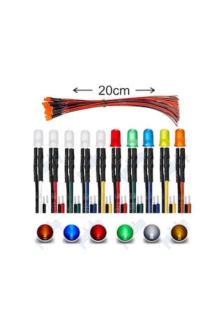 12V 5Mm Diffüz Led 20 Cm Led Renklerine Göre Kablo Rengi 5 Adet-Yeşil