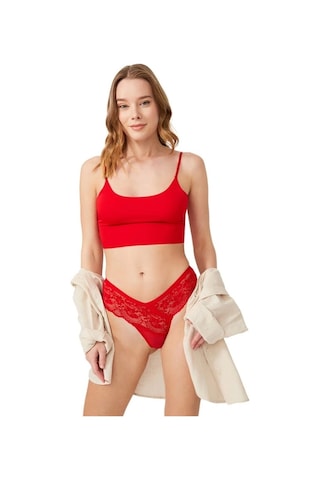Cottonhill Dantelli Transparan Kadın Brezilya Külot-6076-kırmızı Kırmızı