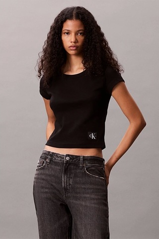 Calvin Klein Jeans Kadın Etiketli Fitilli Kısa Siyah T-shirt Lv047c200g-ub1 SIYAH