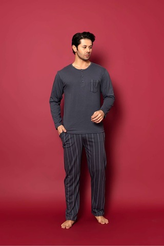 Redline Erkek Uzun Kol Pijama Takımı Yeni Sezon 6707 Gri