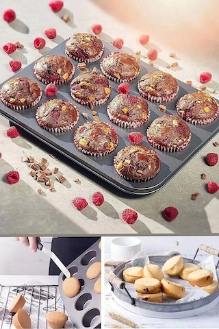 12'li Yanmaz Yapışmaz Muffin Kek Kalıbı Çok Renkli