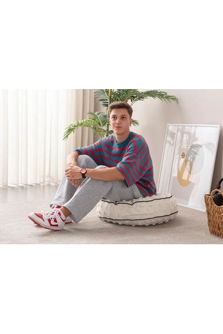 Çok Amaçlı Puantiyeli Keten Yer Bahçe Minderi Fermuarlı İç Dolgul