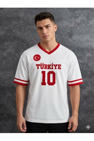 Yılmazergiyim Pamuklu Milli Takım Temalı Oversize T-shirt Ov-mt-01 Beyaz