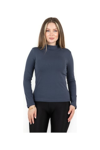Sortie Collection Yarım Balıkçı Uzun Kol Likralı Basic Penye Bluz Füme
