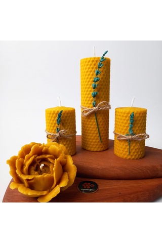 Balmumu Mum Dekoratif Lavanta Süslü Sarma Ve Dökme Açmış Gül Seti Lavanta Süslemeli Beeswax Candle For Gift For Çok Renkli