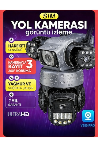 6mp 4g Sım Üçlü Lens Ptz Güvenlik: 360 Panoramik, 7/24 Kayıt, Hareket Alarmı, Gece Görüş, Su Geçirmez Dış Kamera