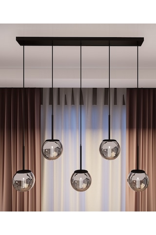 Dora Siyah Metal Gövdeli 5'li Füme Cam Avize