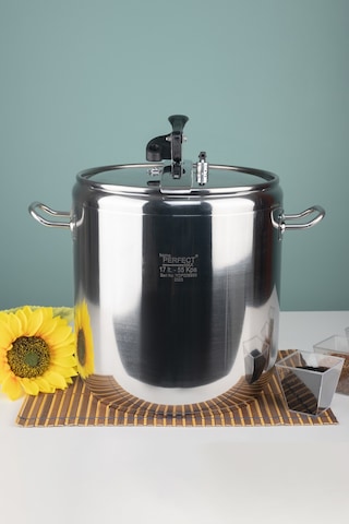 Home Perfect 17 Litre Büyük Boy Düz Düdüklü Tencere Gümüş - Siyah