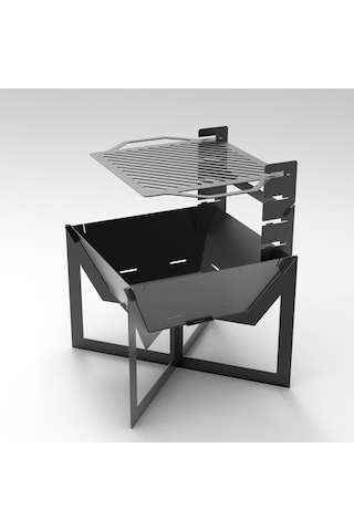 Portatif Ateş Çukuru Kademeli Izgaralı Ve Ayaklı Bahçeniz İçin De Siyah