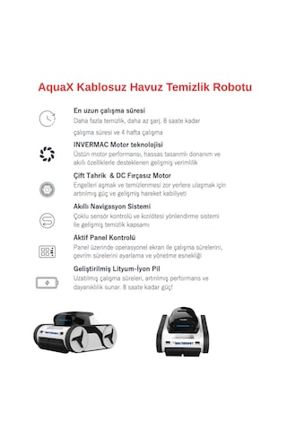 W80 Kablosuz Havuz Robotu 8 Saat Kesintisiz Çalışma Süresi