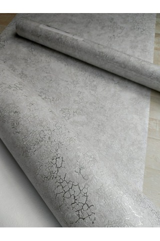 Açık Gri Gümüş Çatlak Efektli Hafif Kabartmalı Duvar Kağıdı 5 M²