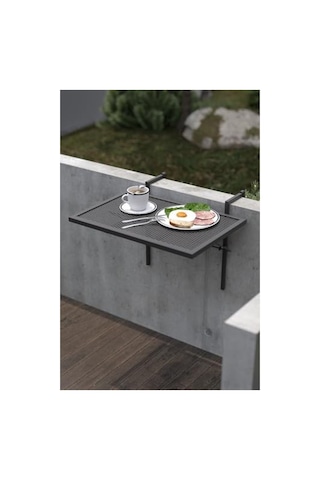 Katlanabilir Metal Balkon Masası, Pratik Kullanım İçin Açık Ceviz