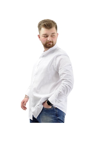Mode Xl Büyük Beden Erkek Gömlek Uzun Kol Likralı Keten Gömlek U20385 Beyaz Beyaz