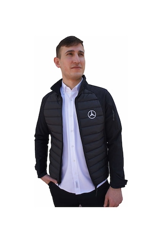 Uniprom Erkek Mercedes Mont Softshell-Ray Desen Likralı Siyah 5 Cepli Siyah
