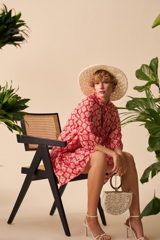 Mathilda Store Desenli Mini Elbise Kırmızı