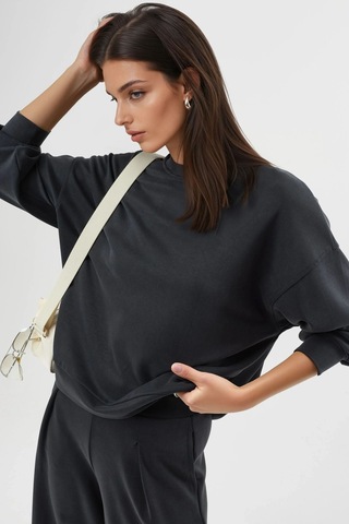 Hiccup Busem Rahat Kesim Bisiklet Yaka Modal Sweatshirt Kömür Grisi