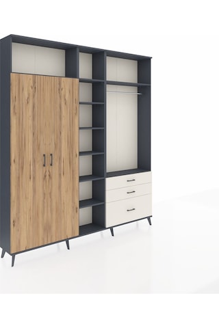 Arges Dolap 9 Raflı 3 Çekmeceli 2 Askılı 220x30x243 Antrasit-çam/aytaşı Atlas Çam/aytası